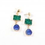 Green Blue Jewel Tone Geo Druzy Stone Drop Earrings